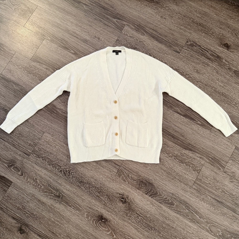 J. Crew Cotton Cashmere V Neck Oversized Cream Cardigan